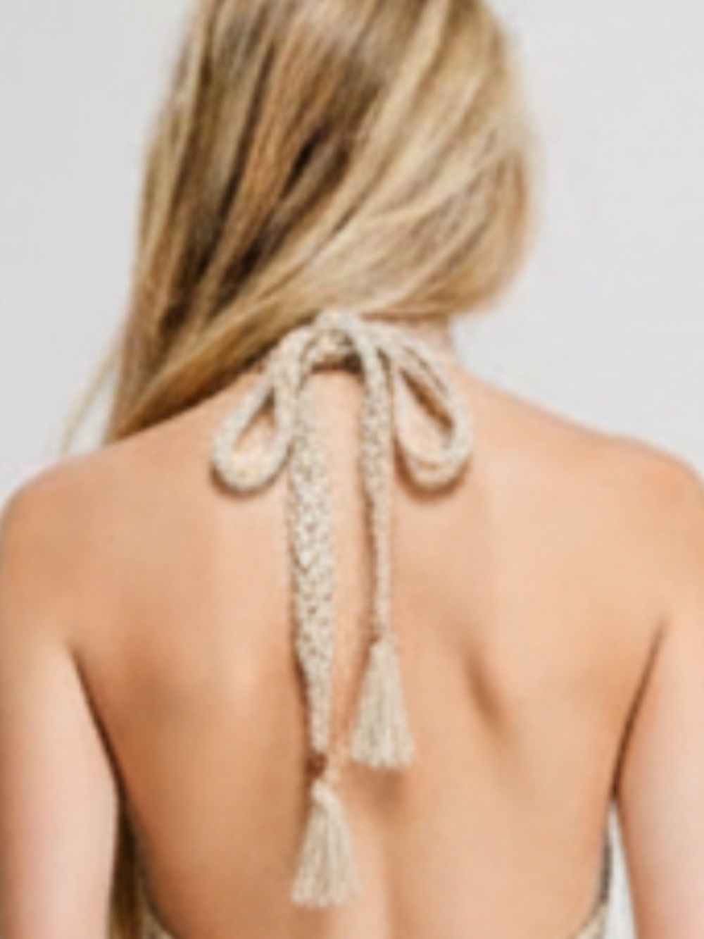 100% Wool Handmade Crochet Tie-Front Halter Tankini Top 🔥 - Cream, One Size - Picture 3 of 13